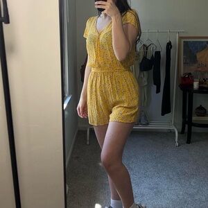 American Eagle Outfitters Yellow Floral Jumpsuit